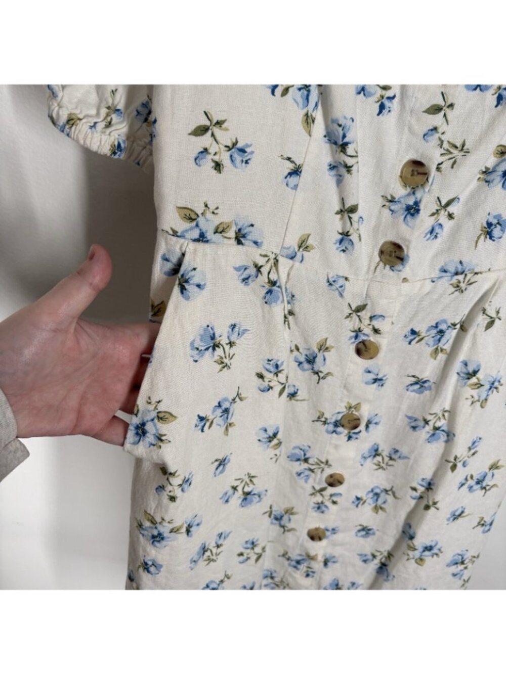 Old Navy Women XS Ivory Floral Boho Puff Sleeve Linen Blend Mini Dress NWT - Picture 6 of 12